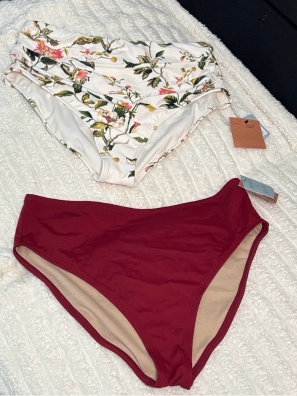 Shade & Shore Floral and Burgundy Bikini Bottoms